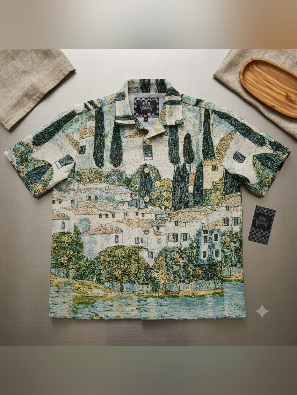 Rebel Vengeance Landscape Gustav Klimt Church Tapestry Button Up Shirt XLarge